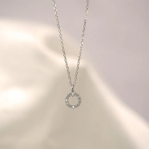 NEW Silver Shiny Zircon Double Circle Pendant Necklace - Picture 2 of 4